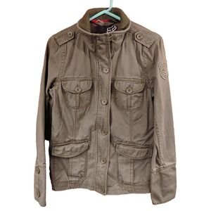 Fox Racing Womens Juniors Green Jacket Size LARGE Army Style Coat w/patch